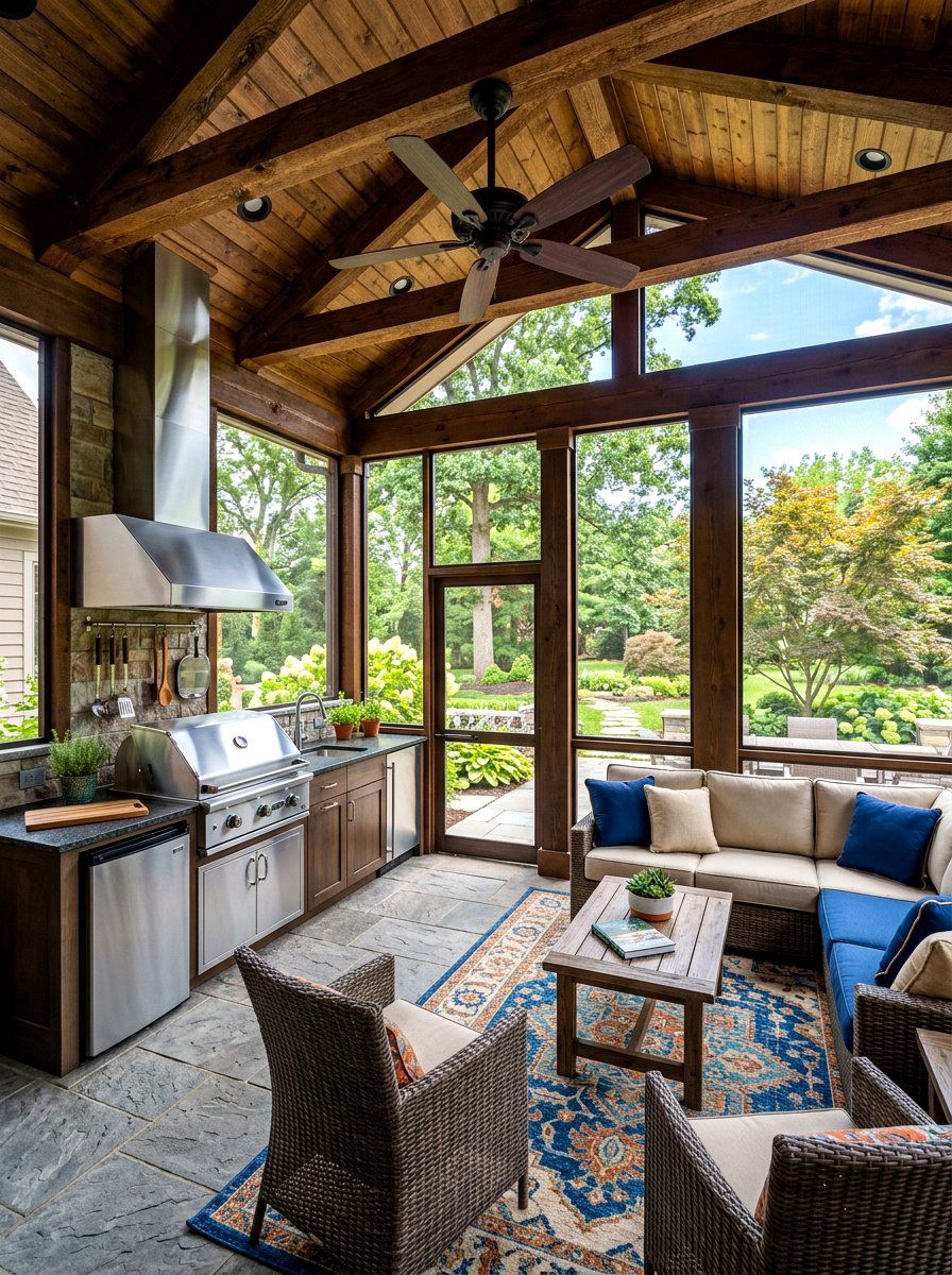 Screened in porch kitchen - 30 family BBQ patio ideas