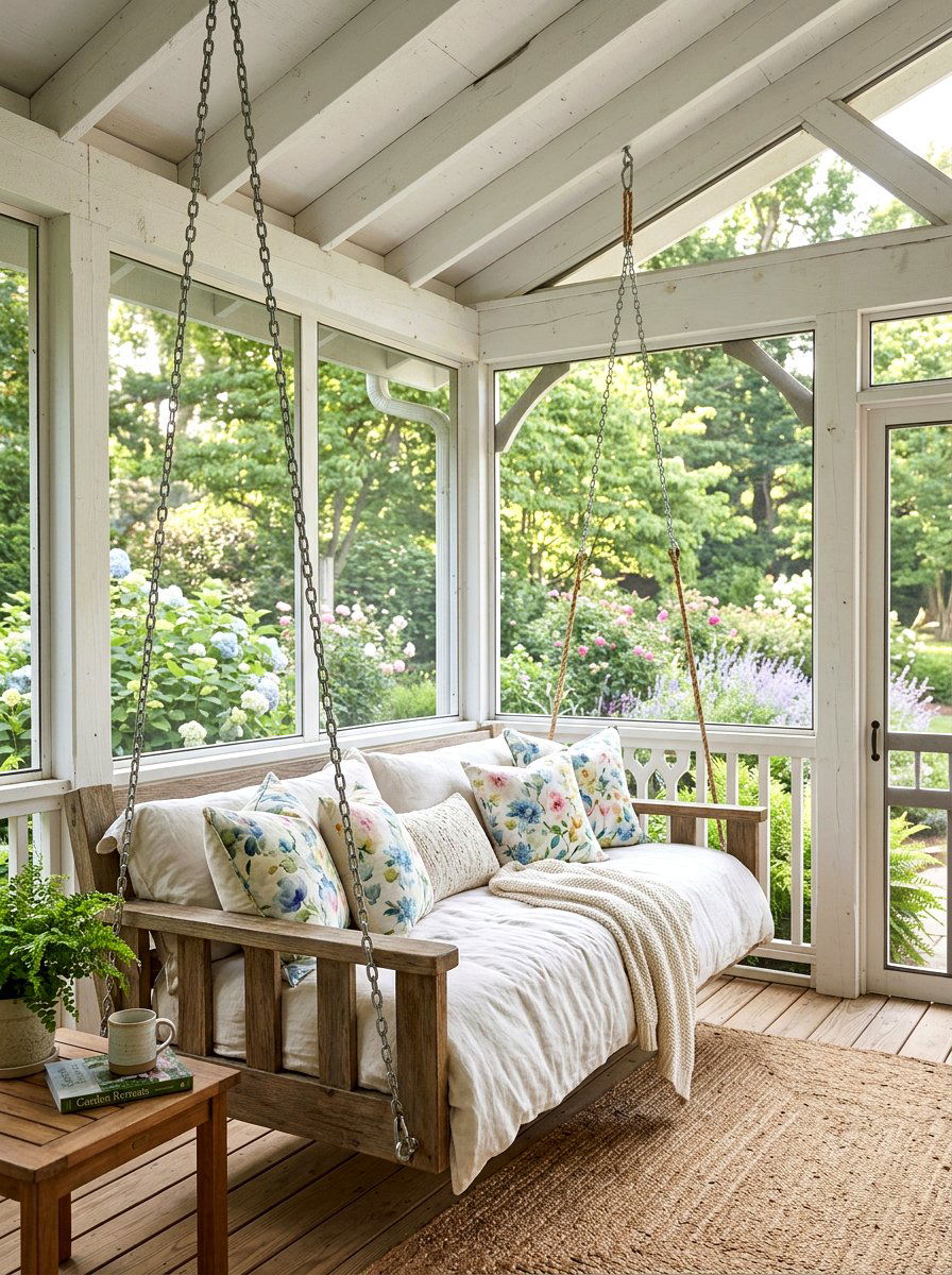 Screened porch swing bed - 30 porch swing bed ideas