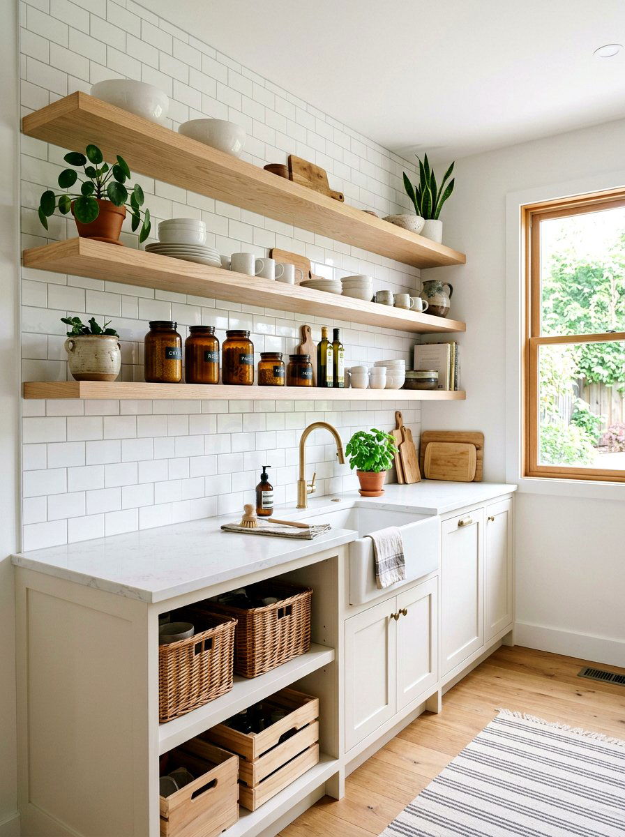 Scullery With Floating Wood Shelves - 30 pantry scullery combo ideas