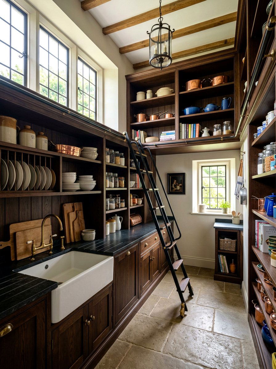 Scullery With Rolling Library Ladder - 30 walk in scullery ideas