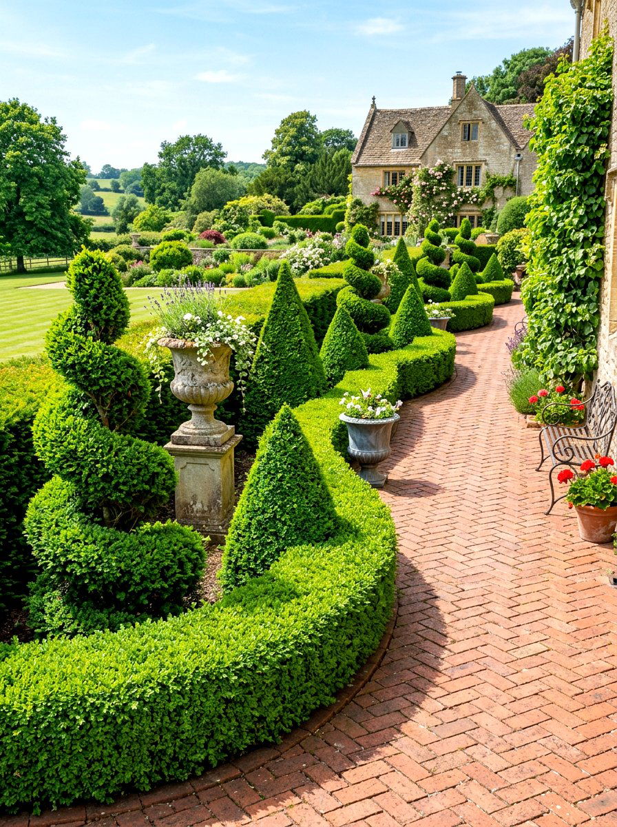 Sculpted Topiary Hedge - 30 hedge wall patio ideas