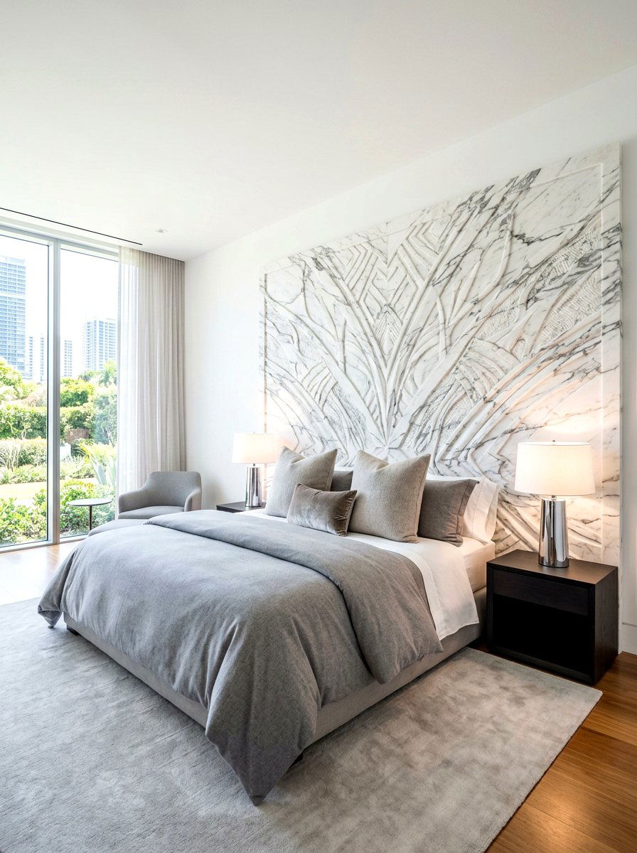 Sculpted stone headboard - 30 sculptural headboard ideas