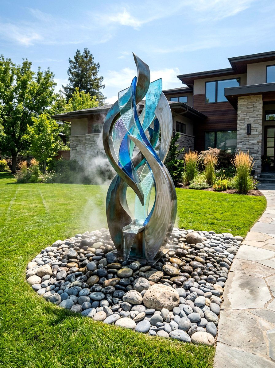 Sculptural Abstract Water Feature - 30 entry fountain landscaping ideas