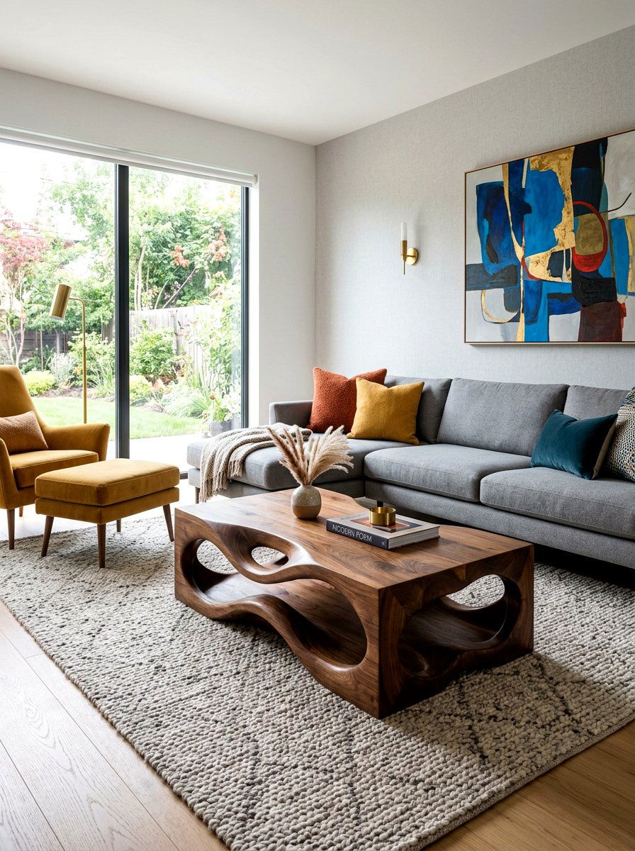 Sculptural Coffee Table - 30 moody hotel lobby living room ideas