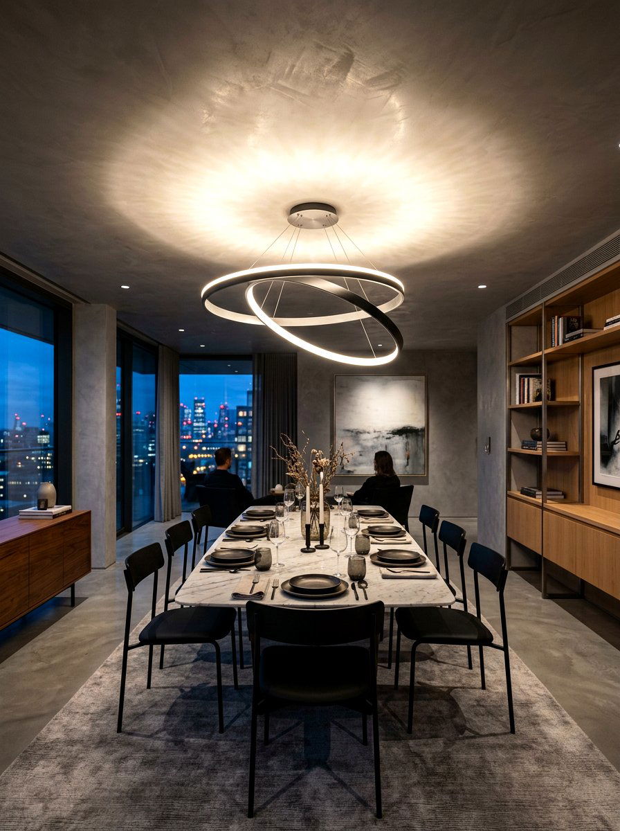 Sculptural Floating Disc Dining Room - 30 sculptural lighting dining room ideas