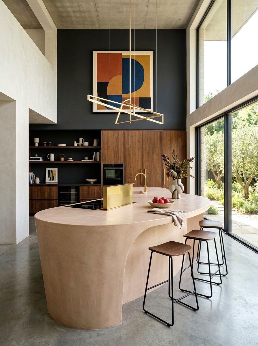 Sculptural Island Kitchen - 30 tadelakt kitchen ideas
