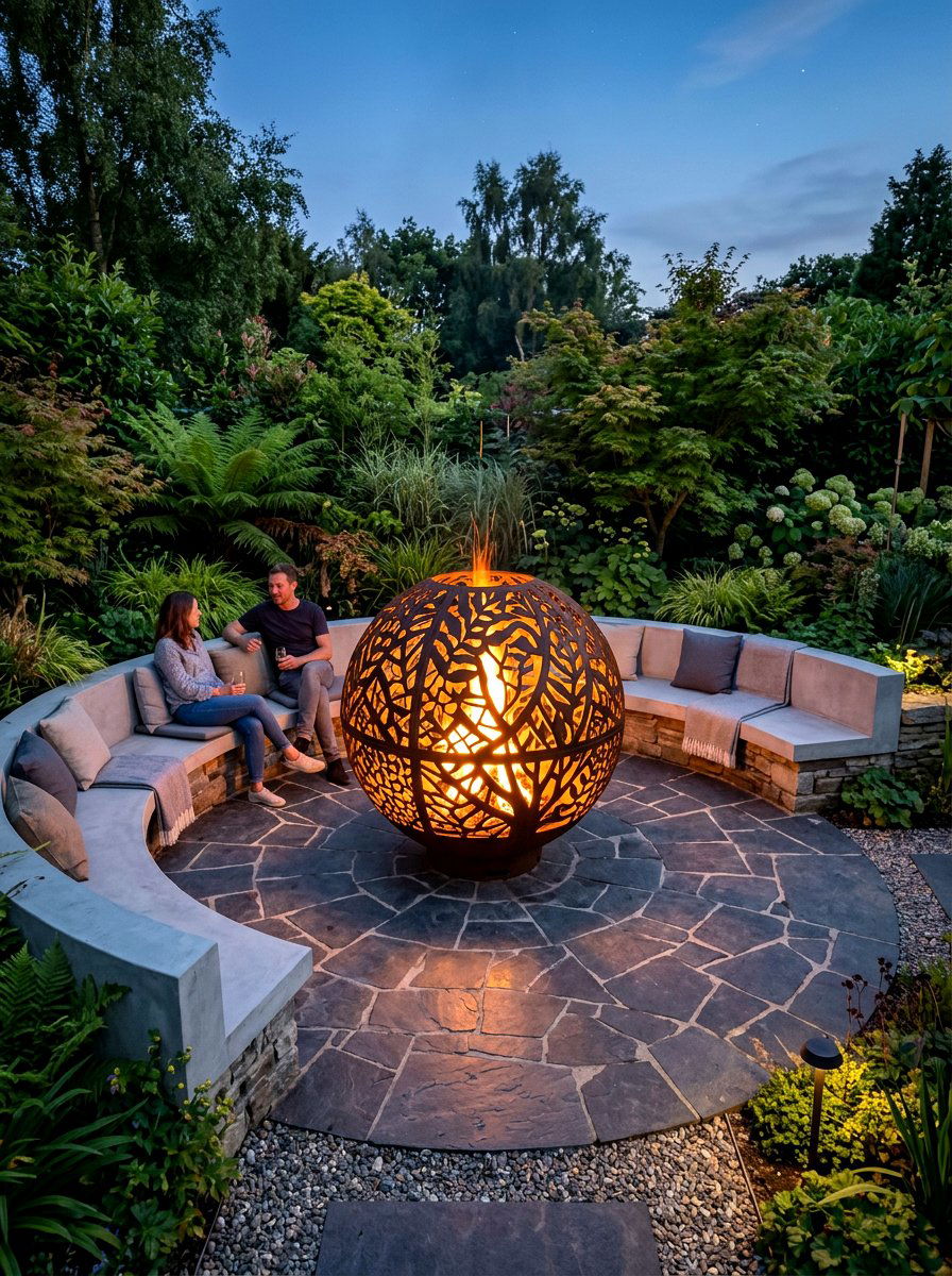 Sculptural Outdoor Metal Fireplace - 30 patio fireplace ideas