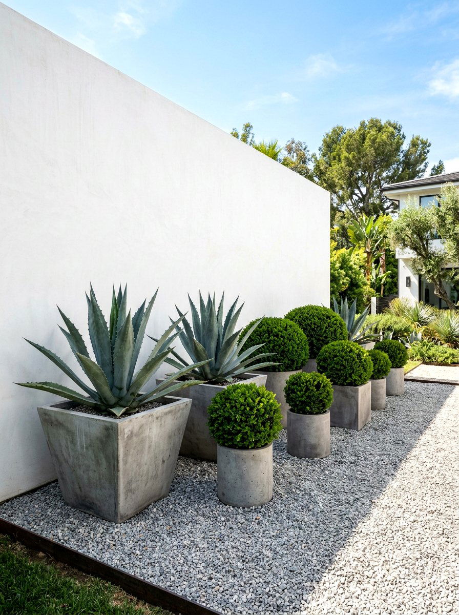 Sculptural Plant Arrangement - 30 warm minimalist backyard ideas