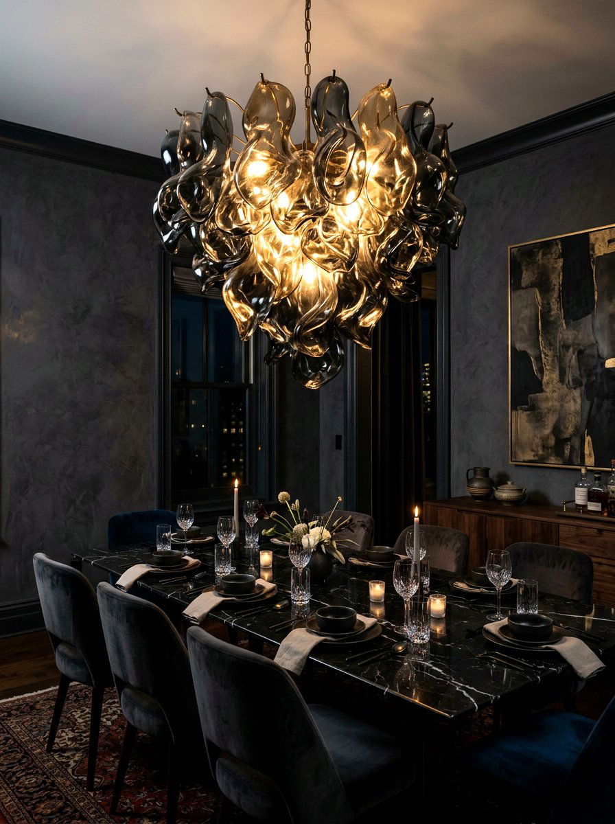 Sculptural Smoked Glass Dining Room - 30 sculptural lighting dining room ideas
