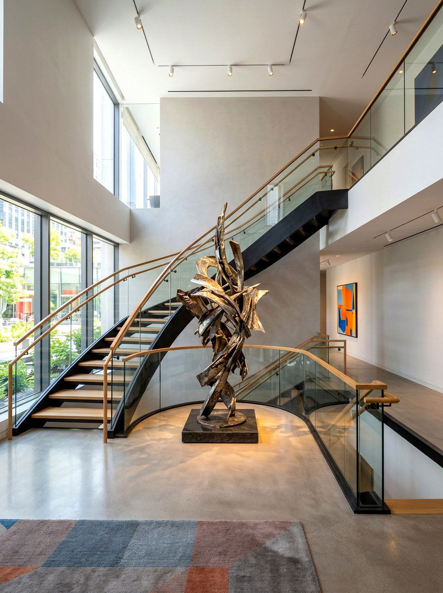 Sculptural Stair Landing - 30 stair landing ideas