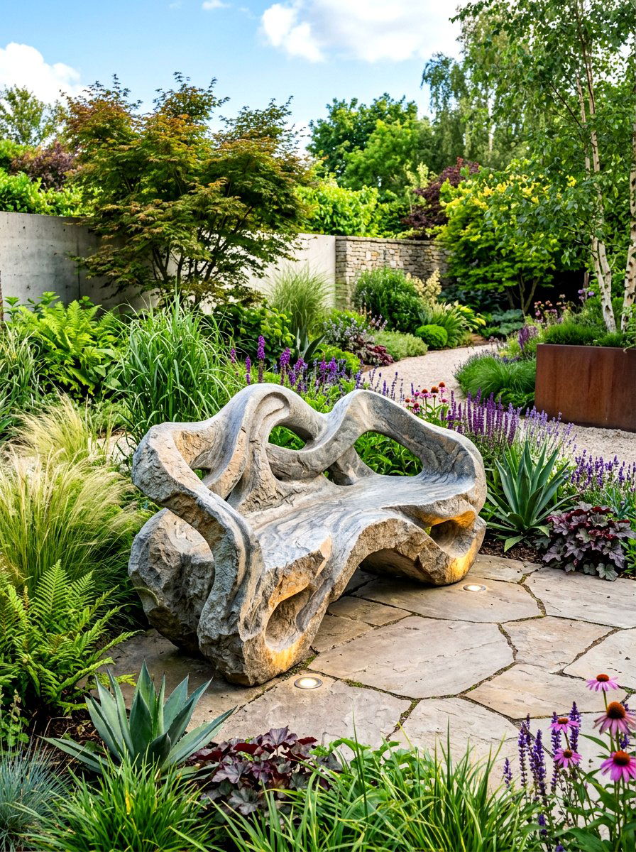 Sculptural Stone Bench - 30 stone bench garden ideas