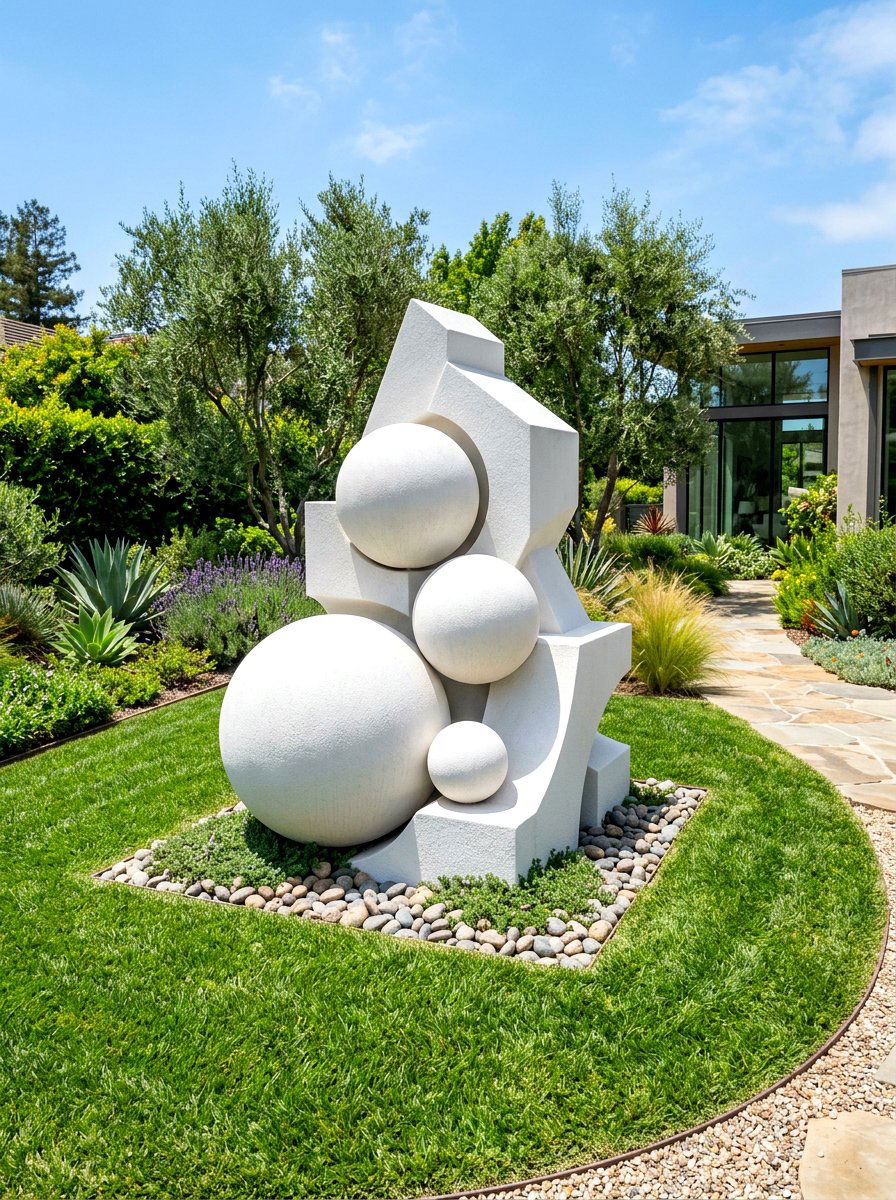 Sculptural Stucco Geometric Yard Art - 30 textured stucco backyard ideas