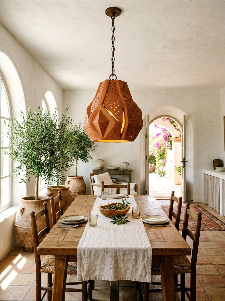 Sculptural Terracotta Pendant Dining Room - 30 sculptural lighting dining room ideas