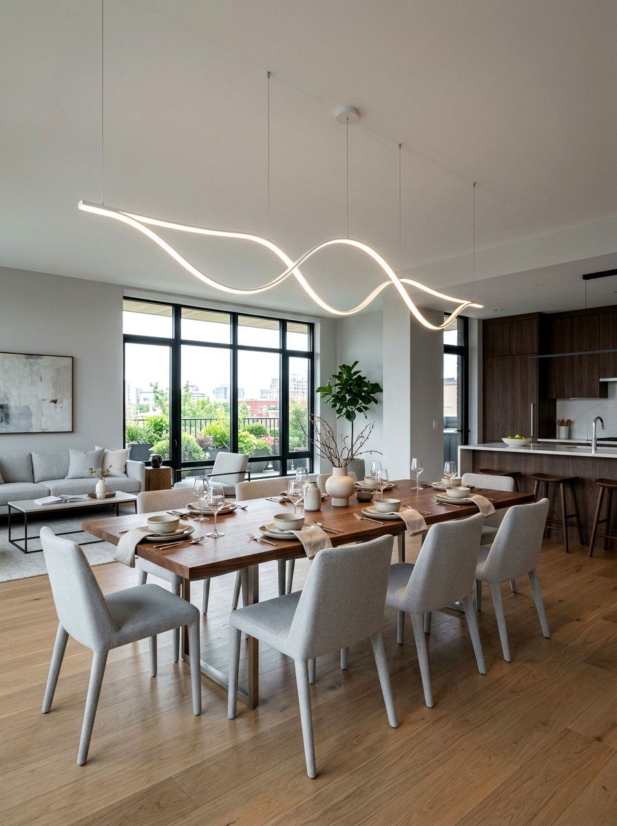 Sculptural Wave LED Dining Room - 30 sculptural lighting dining room ideas