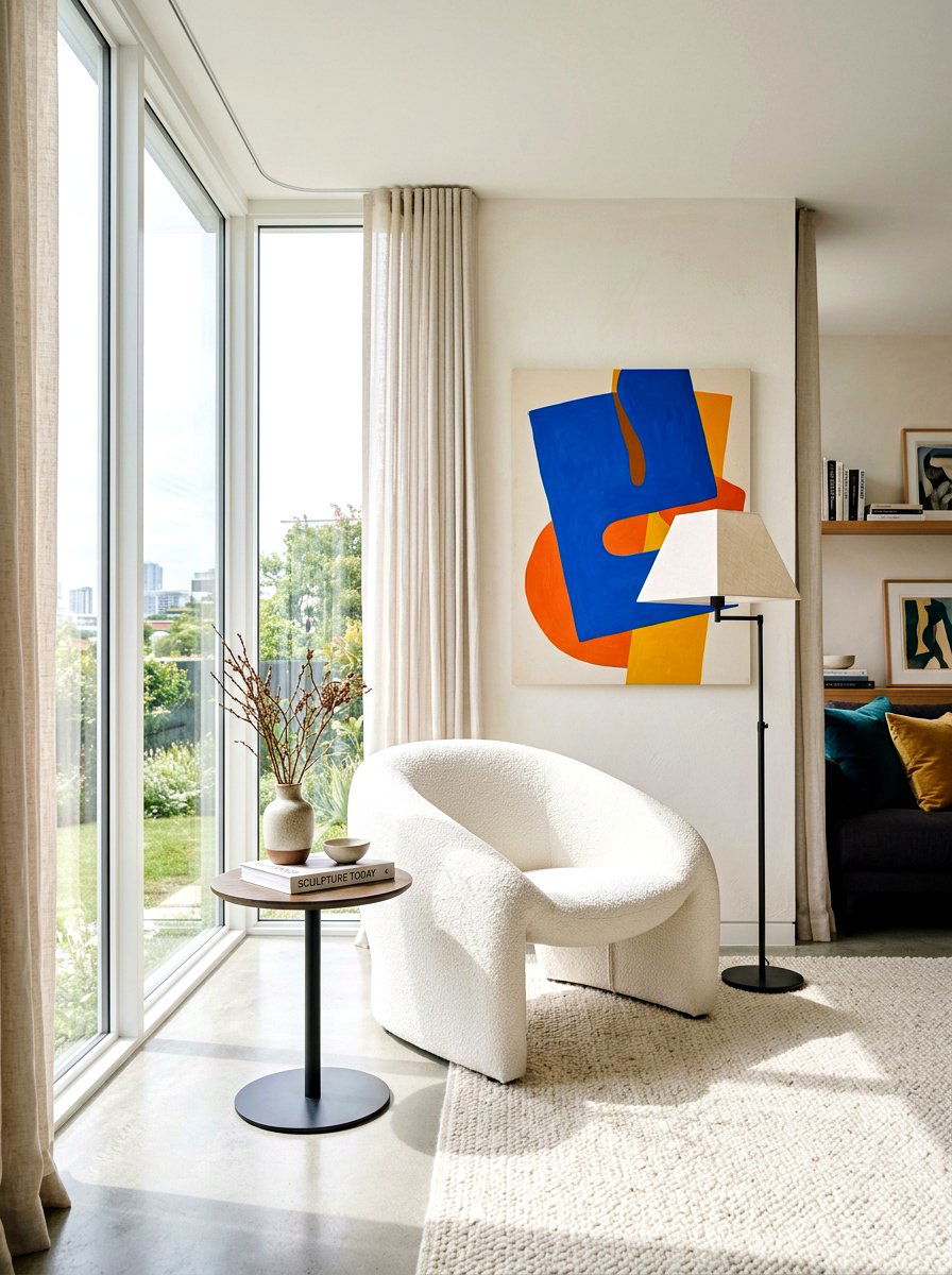 Sculptural armchair living room - 30 hotel chic living room ideas