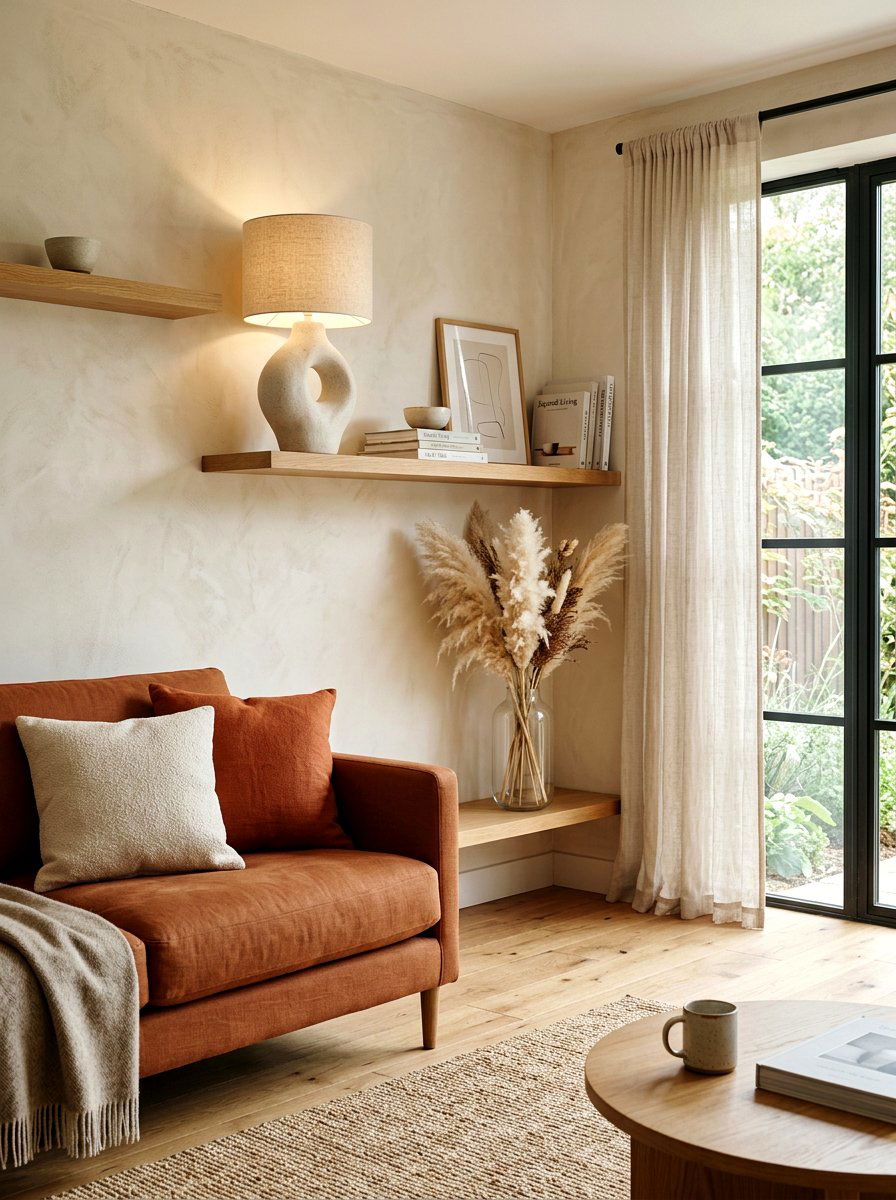 Sculptural ceramic lamp - 30 cozy lamp lit living room ideas