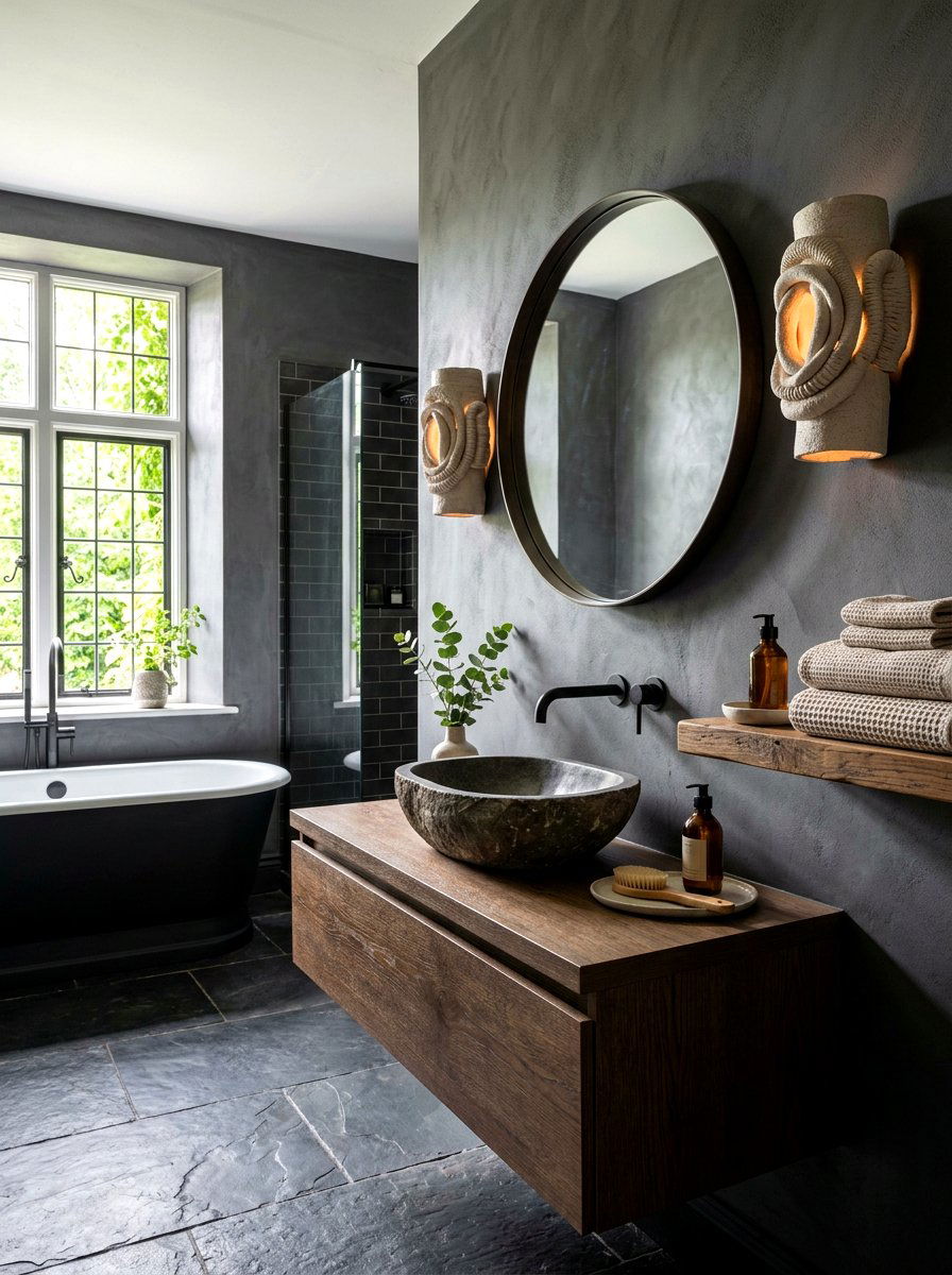 Sculptural ceramic sconce - 30 moody bathroom lamp ideas
