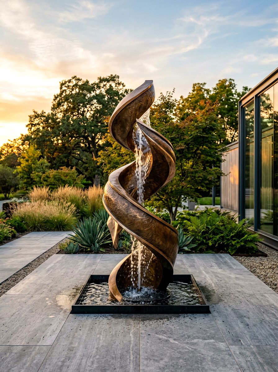 Sculptural fountain - 30 patio fountain ideas
