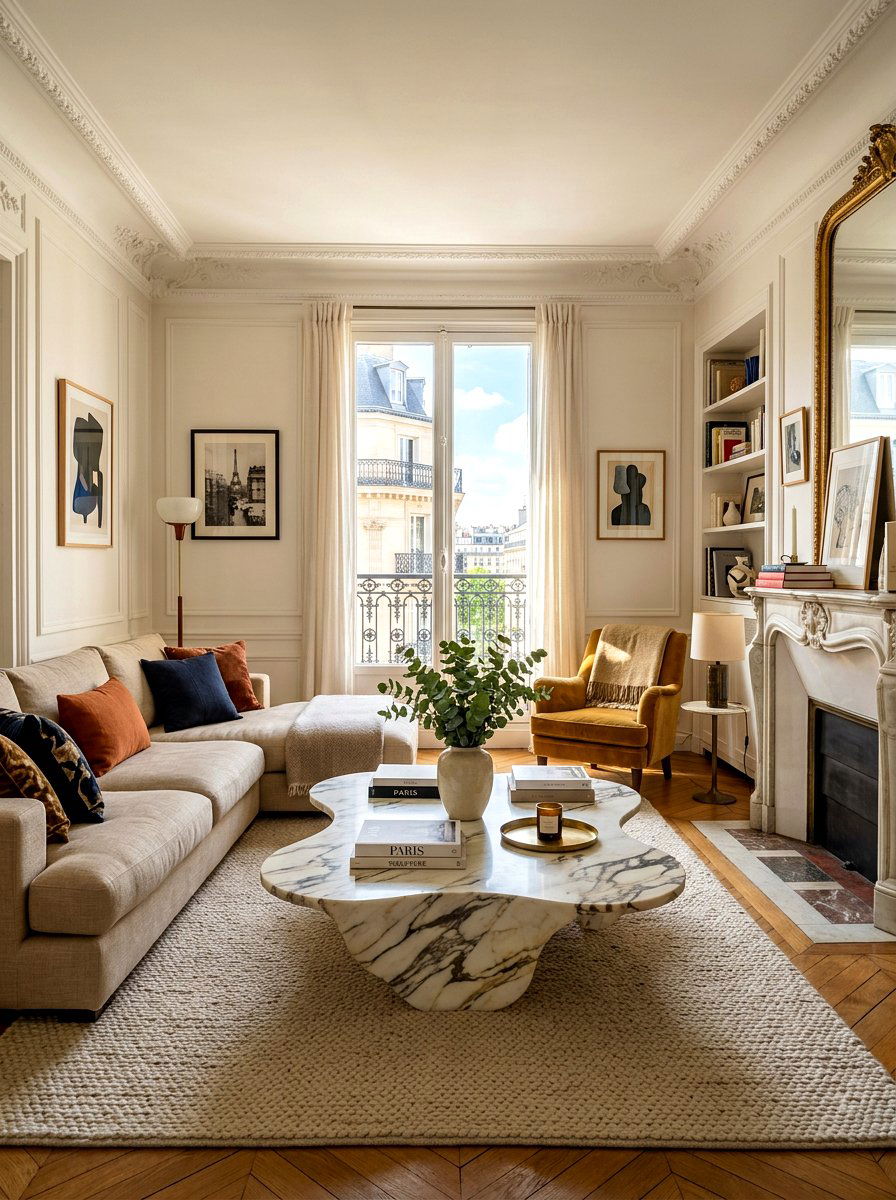 Sculptural marble coffee table - 30 Parisian living room ideas
