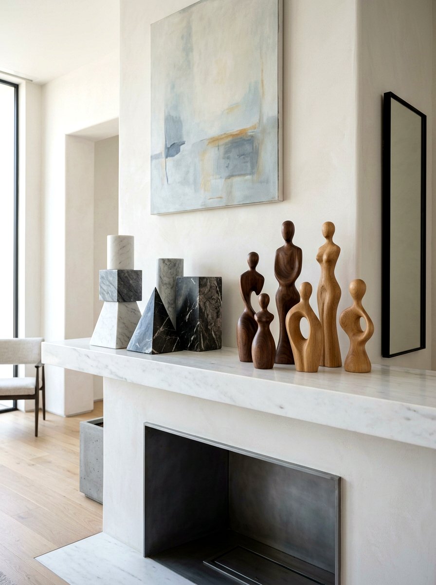 Sculptural object display - 30 mantel decor ideas