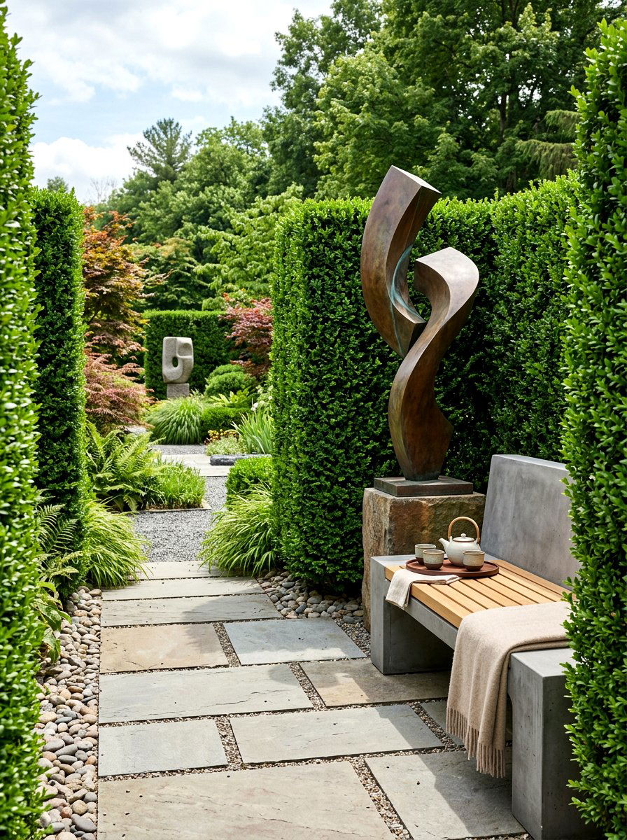 Sculpture Garden Tea Alcove - 30 tea garden corner ideas