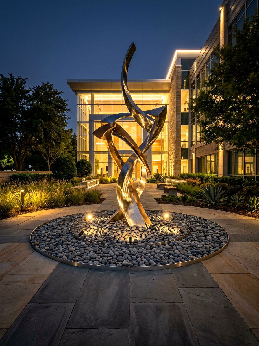 Sculpture focal courtyard - 30 enclosed courtyard ideas