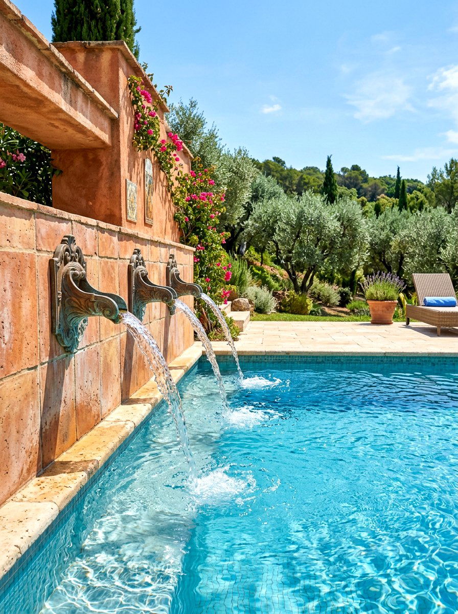 Scupper Pool Water Feature - 30 pool waterfall ideas