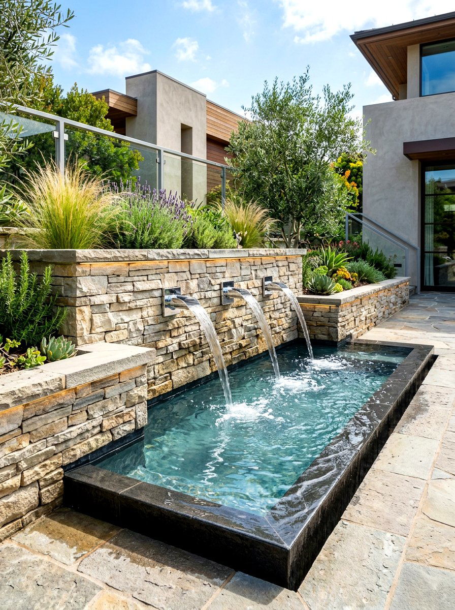 Scupper Wall Fountain - 30 outdoor courtyard fountain ideas