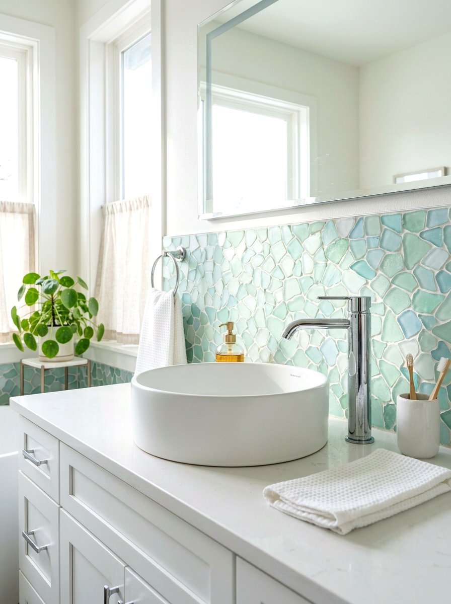 Sea Glass Backsplash - 30 seaside bathroom ideas