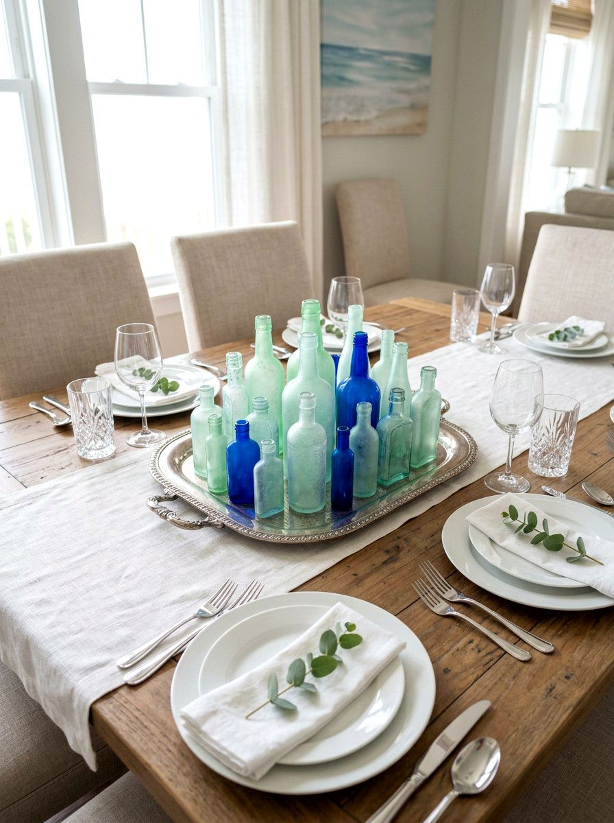 Sea Glass Bottle - 30 coastal table decor ideas