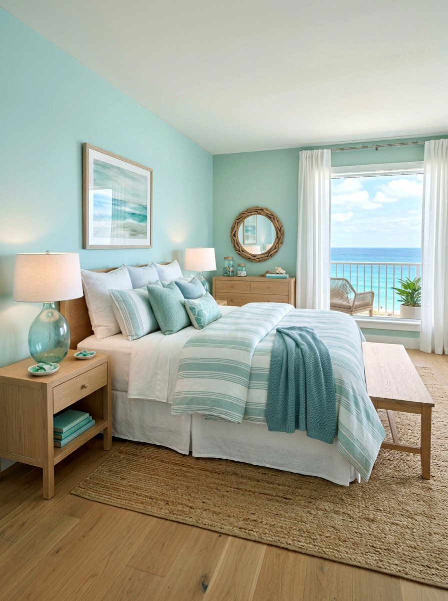 Sea glass color bedroom - 30 beach cottage bedroom ideas