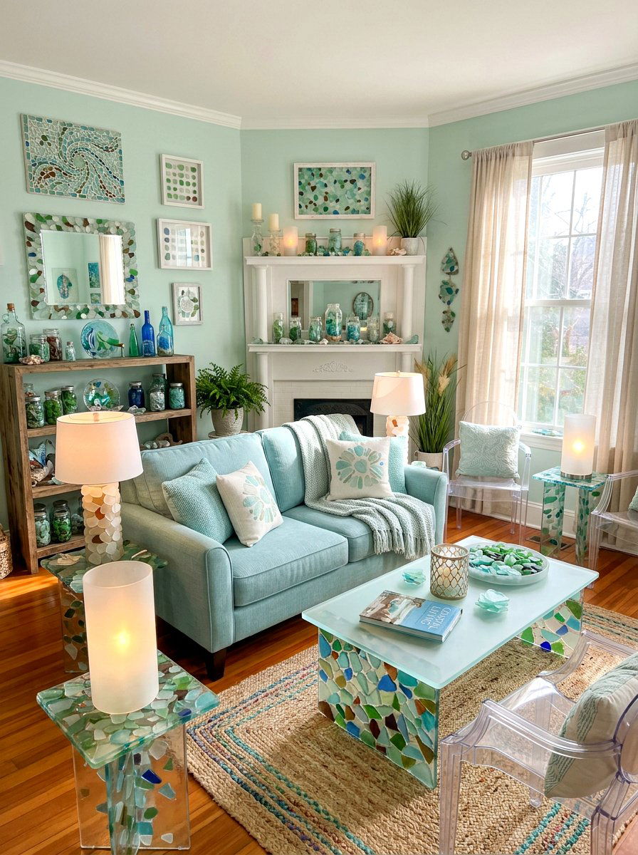 Sea glass decor living room - 30 coastal summer living room ideas