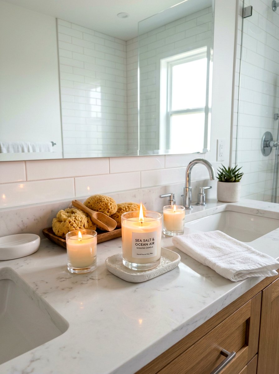 Sea salt scented candles - 30 coastal grandmother bathroom ideas