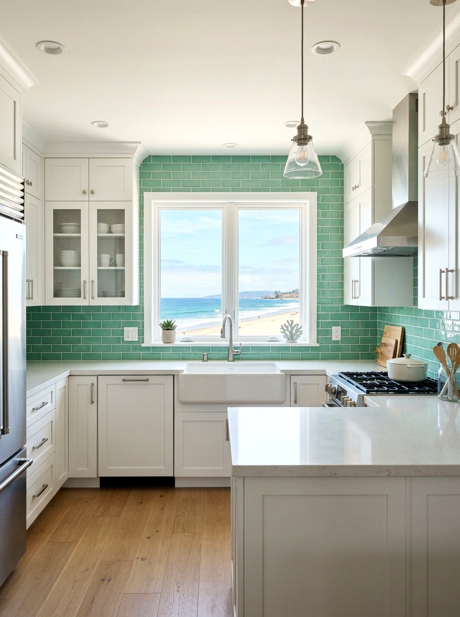 Seafoam Green Backsplash Tile - 30 beach house kitchen ideas