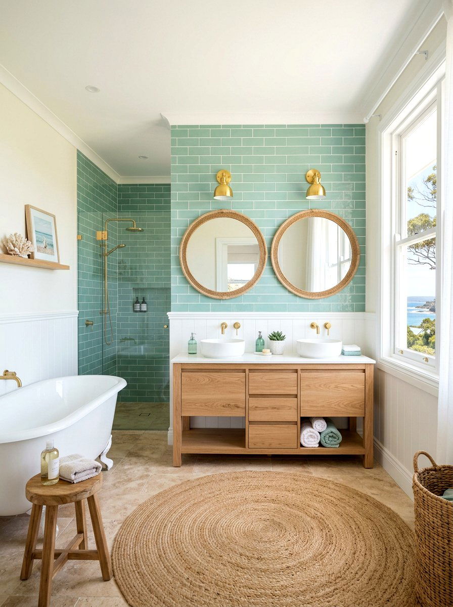 Seafoam Green Coastal Bathroom - 30 green and white bathroom ideas