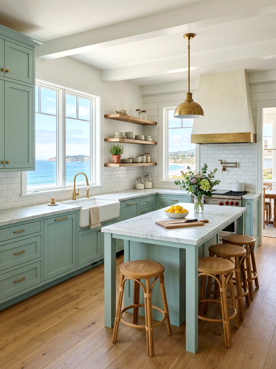 Seafoam Green Coastal Kitchen - 30 coastal kitchen ideas
