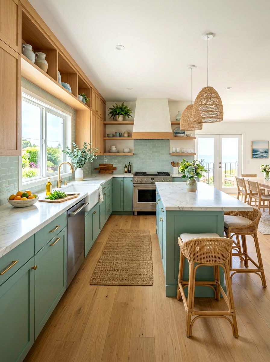 Seafoam green and birch kitchen - 30 green and wood kitchen ideas