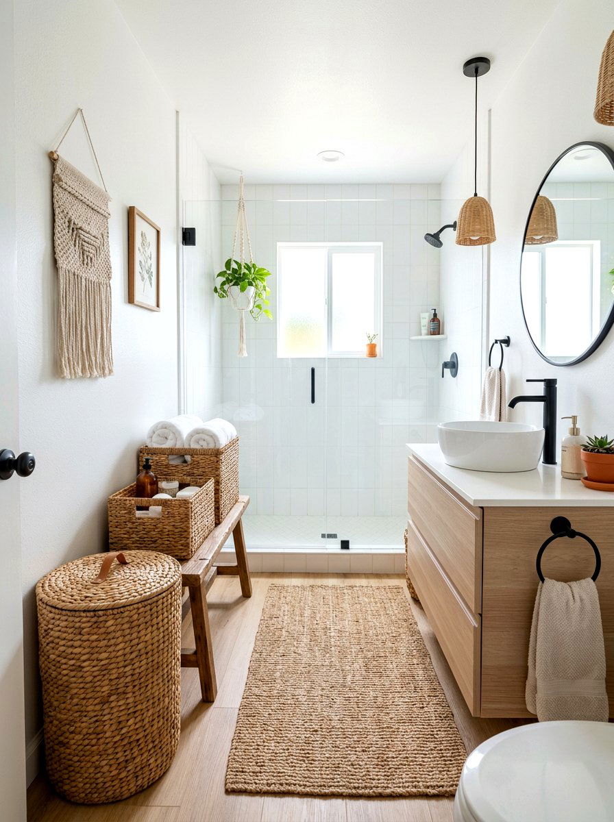 Seagrass Bathroom Storage - 30 boho bathroom ideas