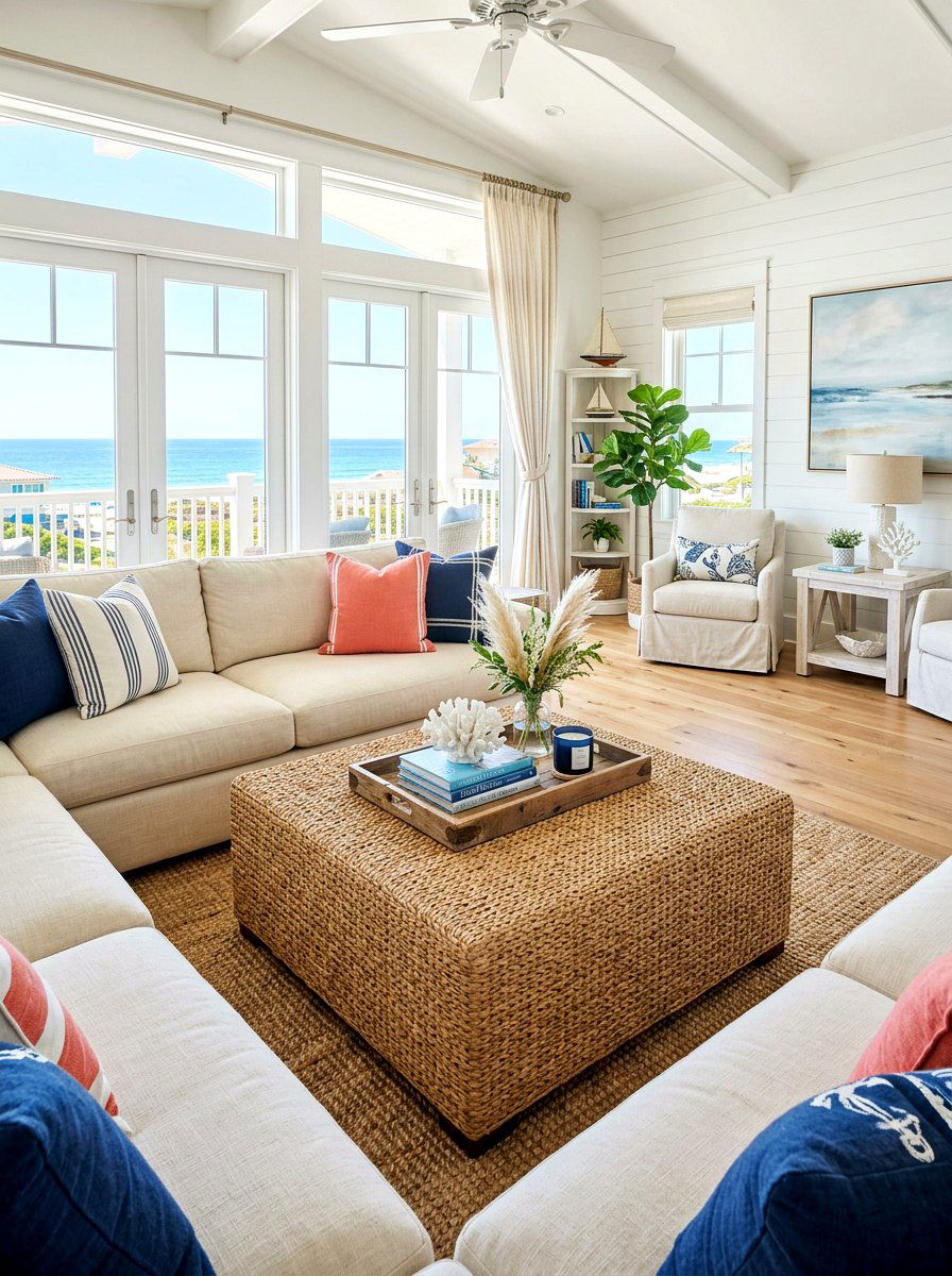 Seagrass Ottoman - 30 natural fiber decor ideas