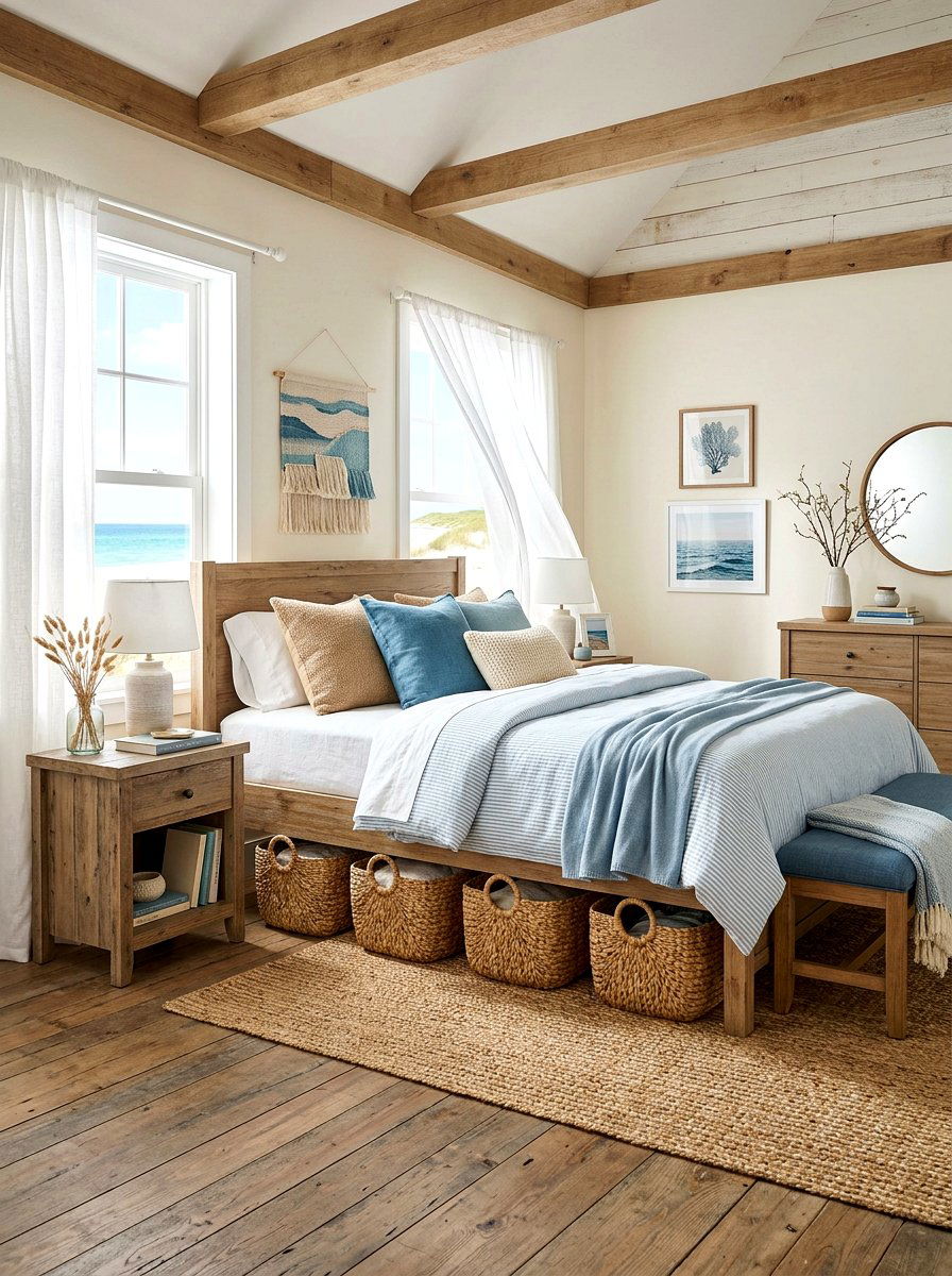 Seagrass storage baskets - 30 earthy bedroom ideas