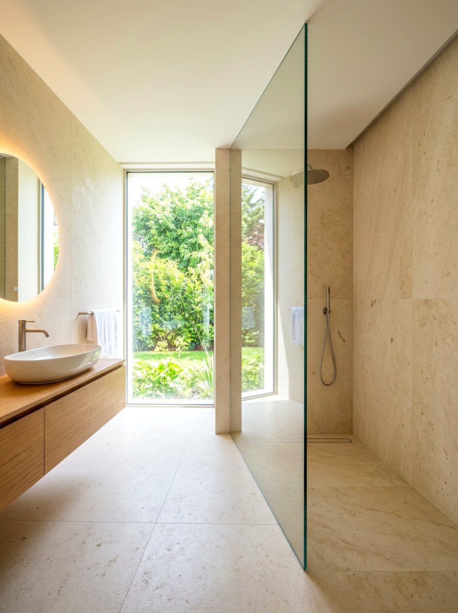 Seamless Glass Partition - 30 quiet luxury bathroom ideas