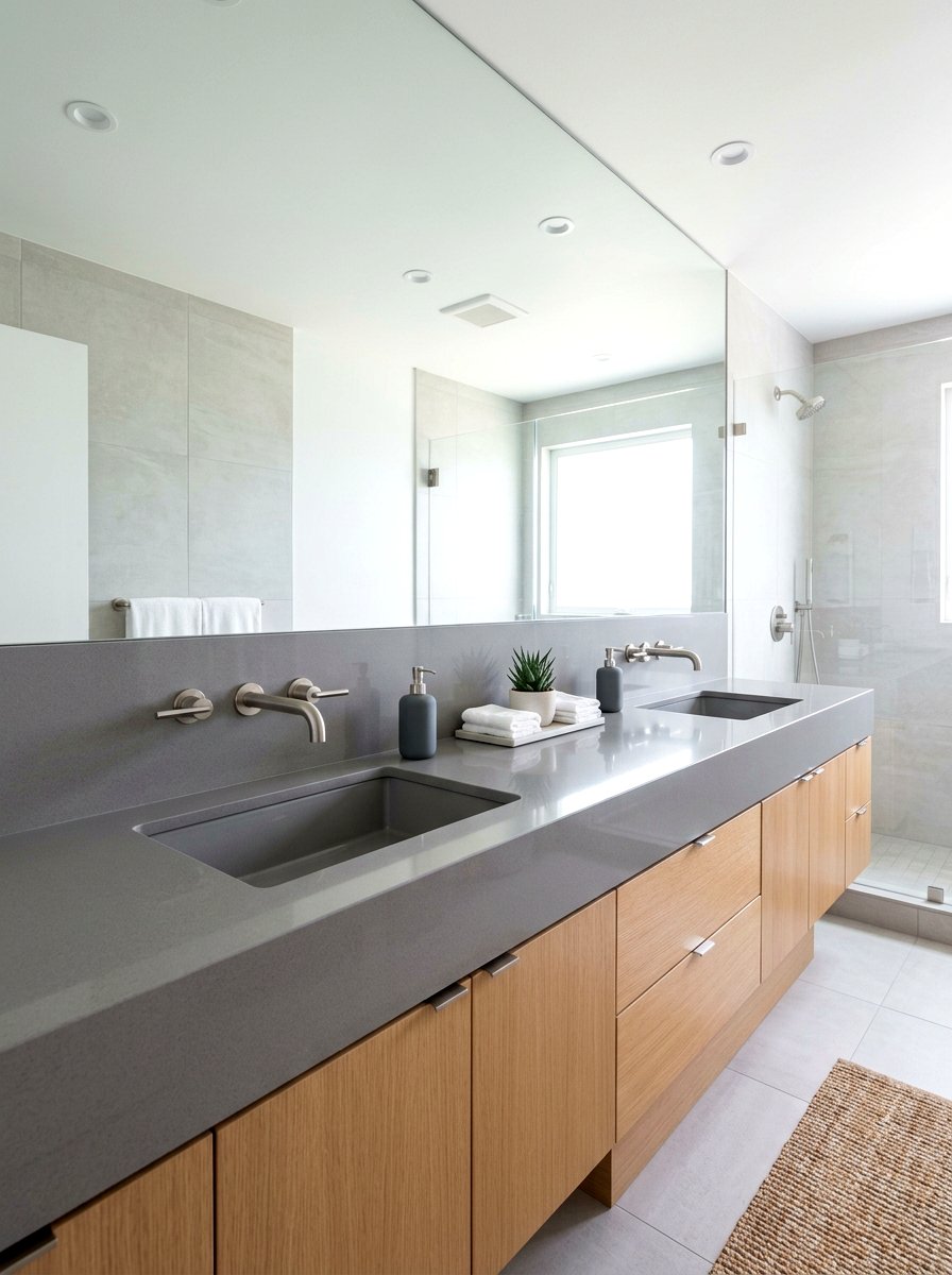 Seamless Quartz Double Vanity - 30 integrated stone vanity ideas