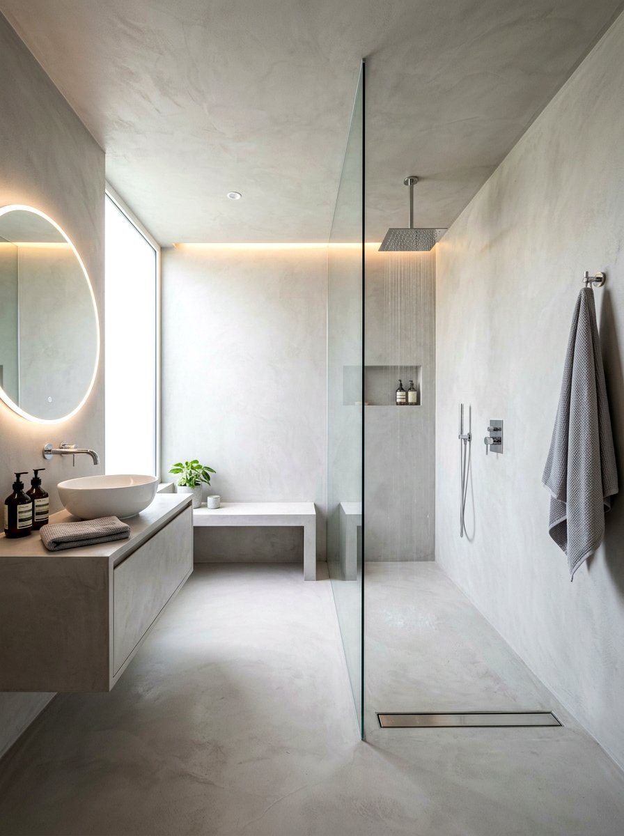Seamless microcement shower room - 30 microcement bathroom ideas