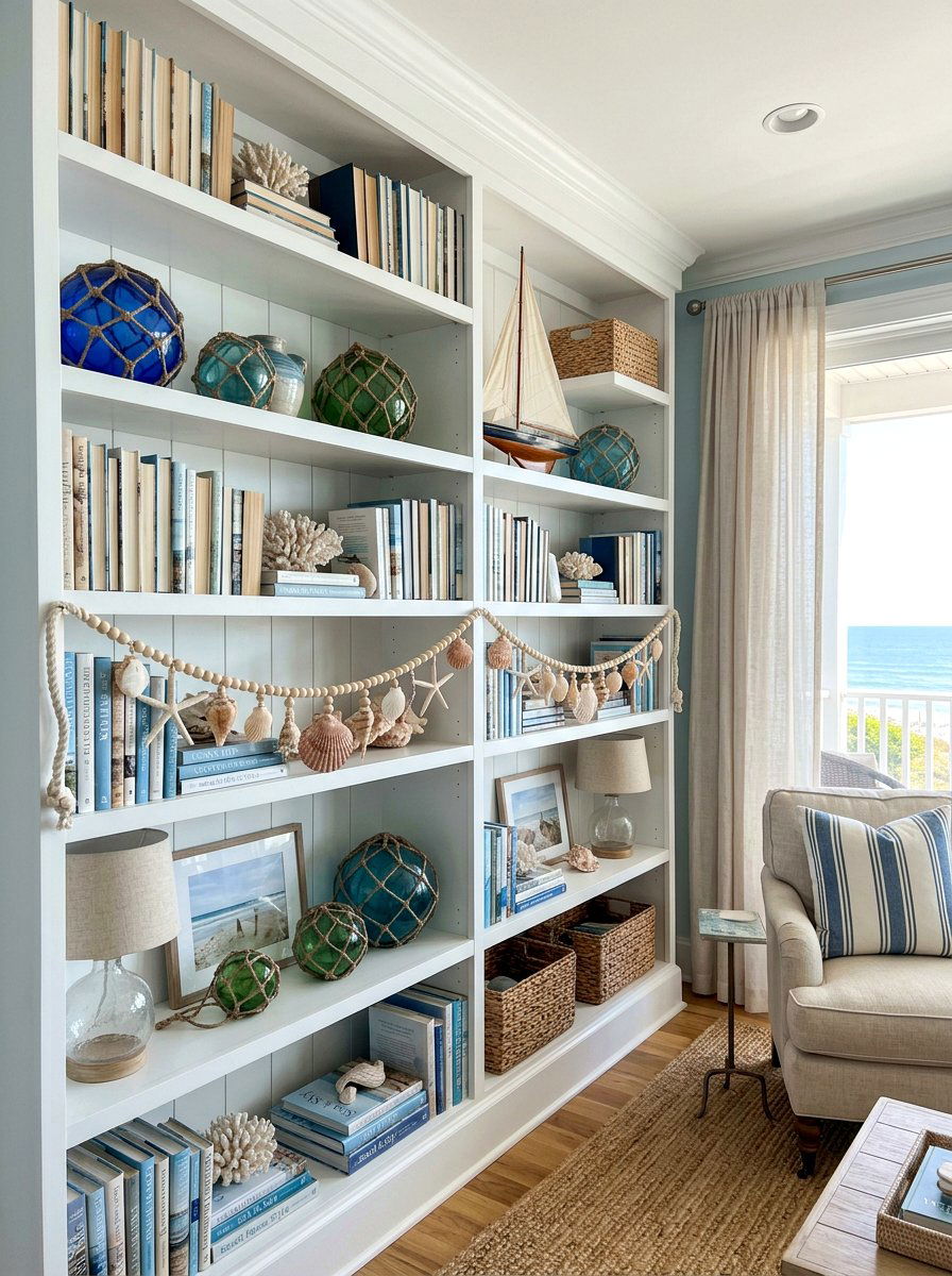 Seashell Bookshelf Garland - 30 bookshelf garland ideas