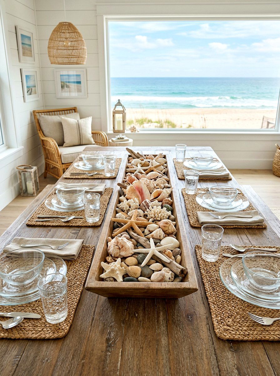 Seashell Centerpiece Table - 30 seafood dinner table ideas aesthetic