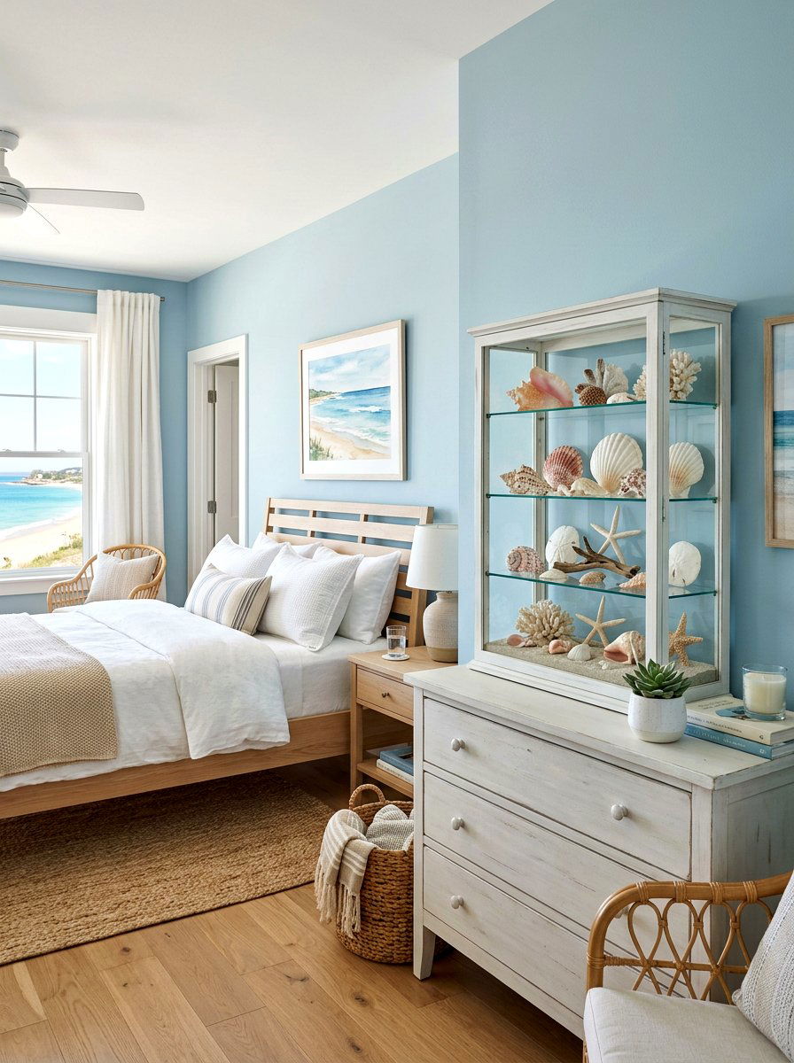 Seashell Display Case - 30 nautical bedroom ideas