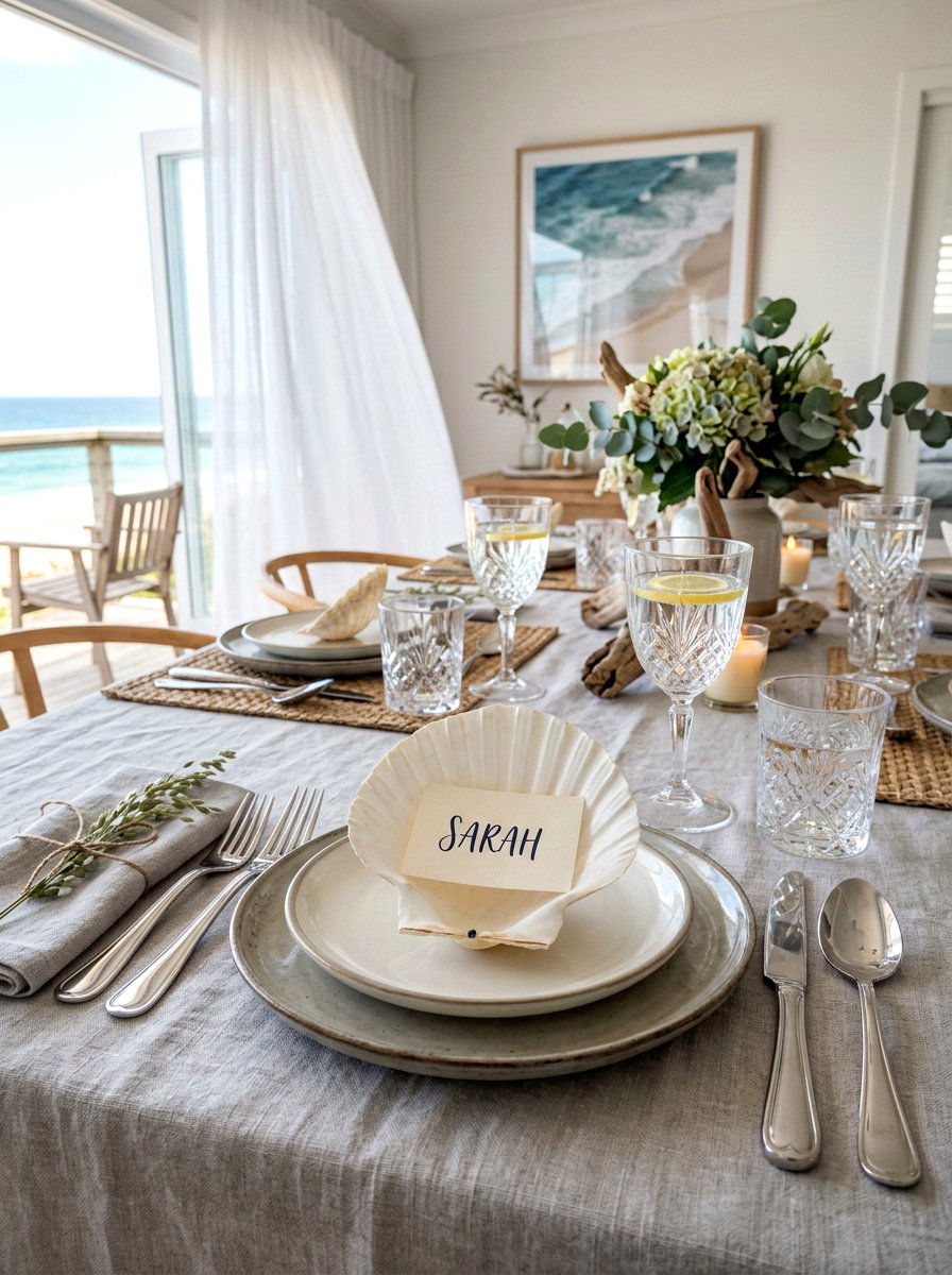 Seashell Place Card - 30 coastal table decor ideas
