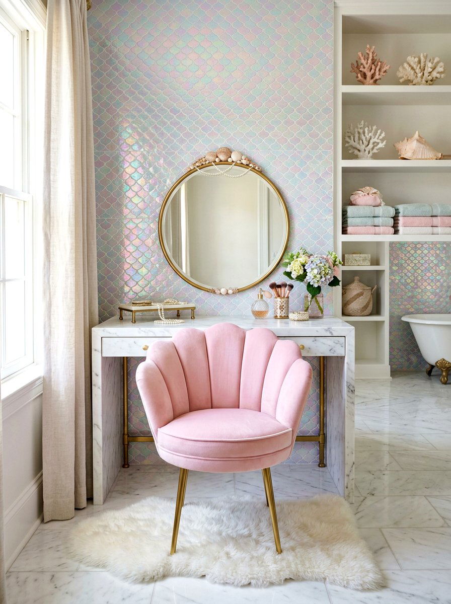 Seashell Shaped Vanity Stool - 30 bathroom stool ideas