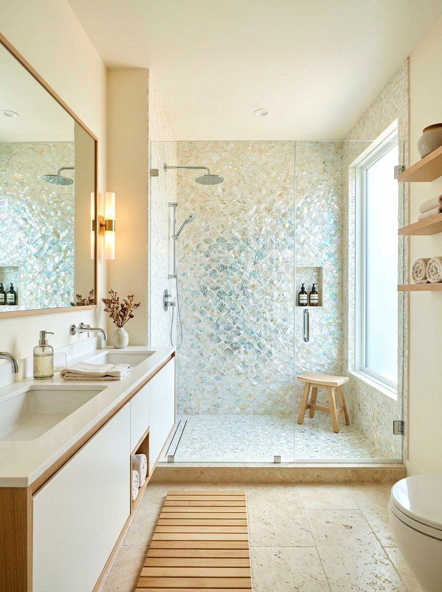 Seashell tile bathroom - 30 nautical bathroom ideas