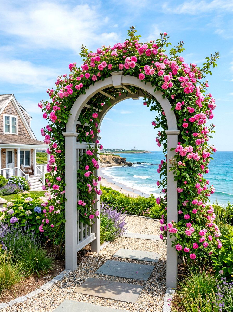 Seaside Coastal Rose Arbor - 30 cottage rose arbor ideas